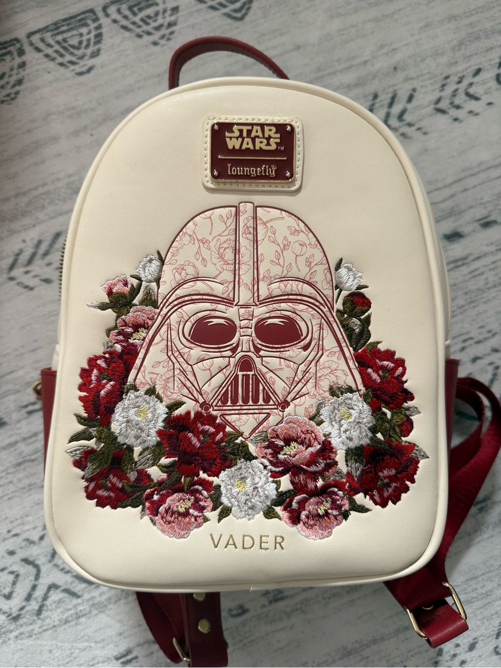 Loungefly Vader Floral Mini Backpack - Cream & Burgundy Accents